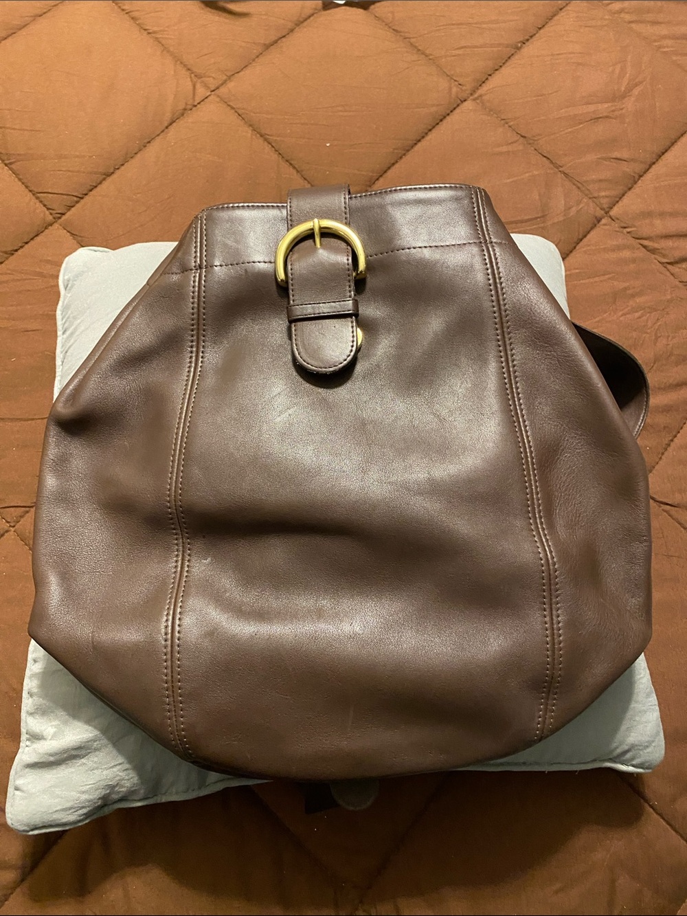 Vintage Coach Brown Leather Women's backpack Bag with Gold Buckle